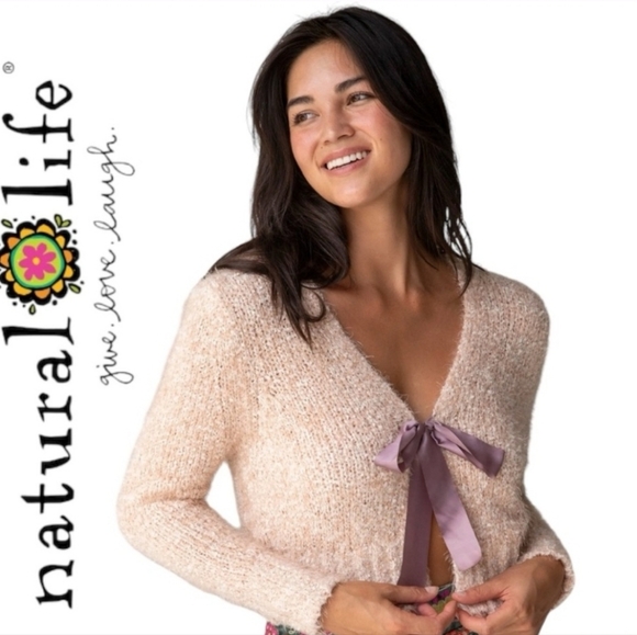 ❤️ NATURAL LIFE FUZZY CARDIGAN SWEATER - OH SO SOFT SATIN TIE FRONT, MEDIUM - Picture 1 of 10